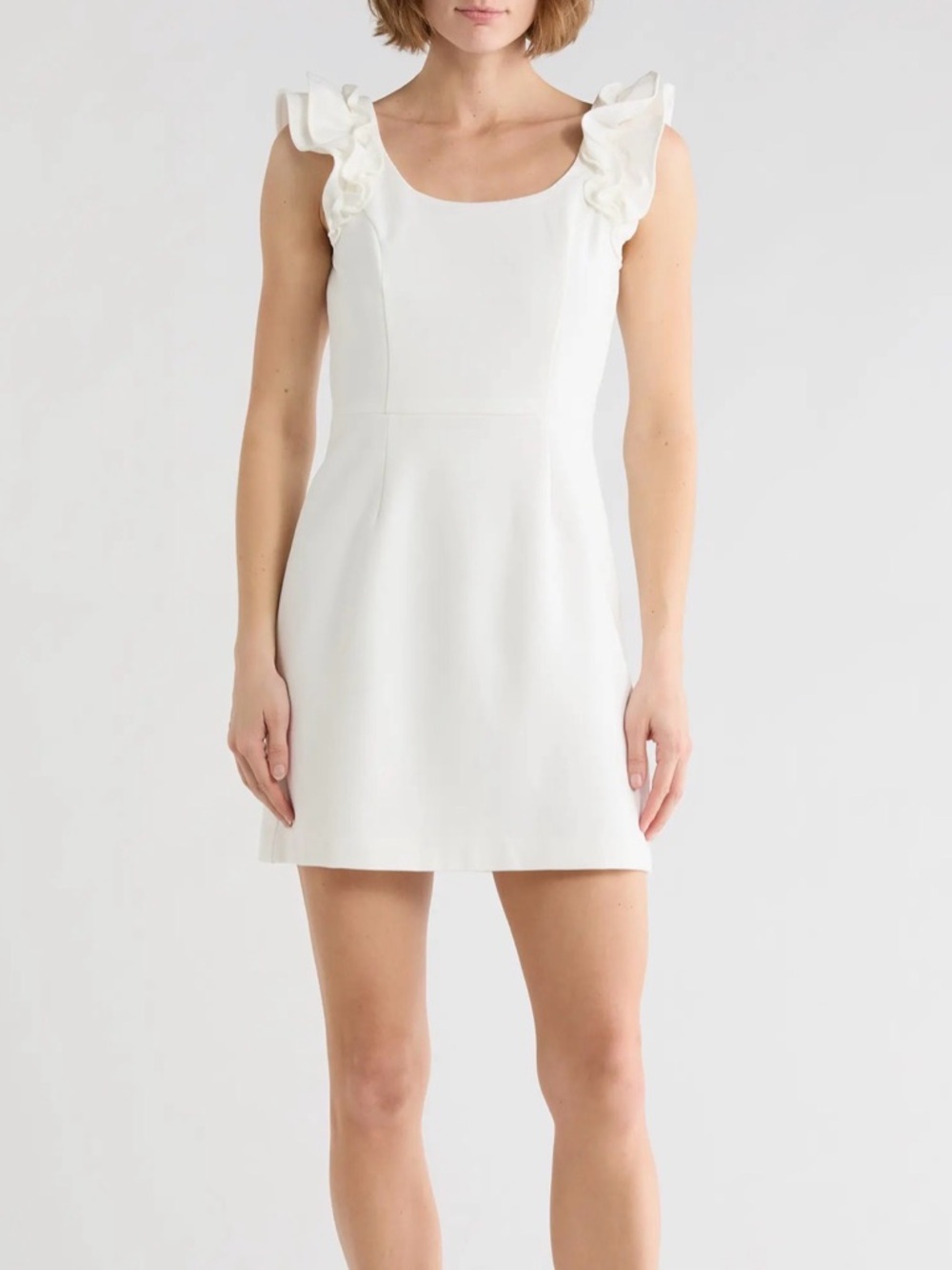 French Connection White Ruffle-Shoulder Mini Dress